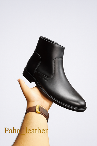 نیم بوت تمام چرم مردانه ساده زیپی