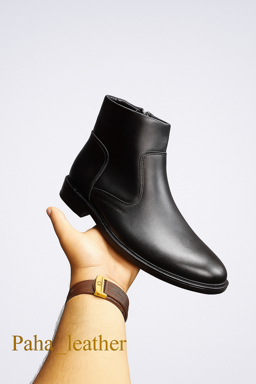 نیم بوت تمام چرم مردانه ساده زیپی